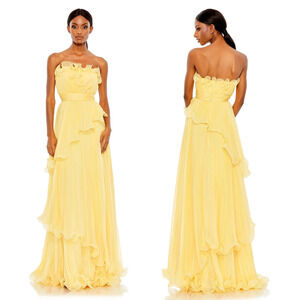 MAC DUGGAL | PLEATED TIERED RUFFLED STRAPLESS GOWN #49537 Size 8